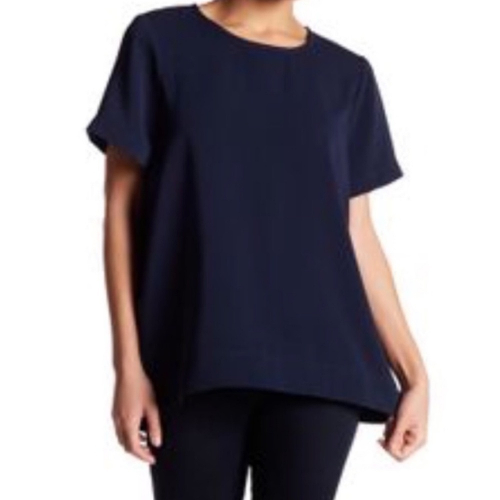 Madewell Navy Short Sleeve Hi Lo Blouse